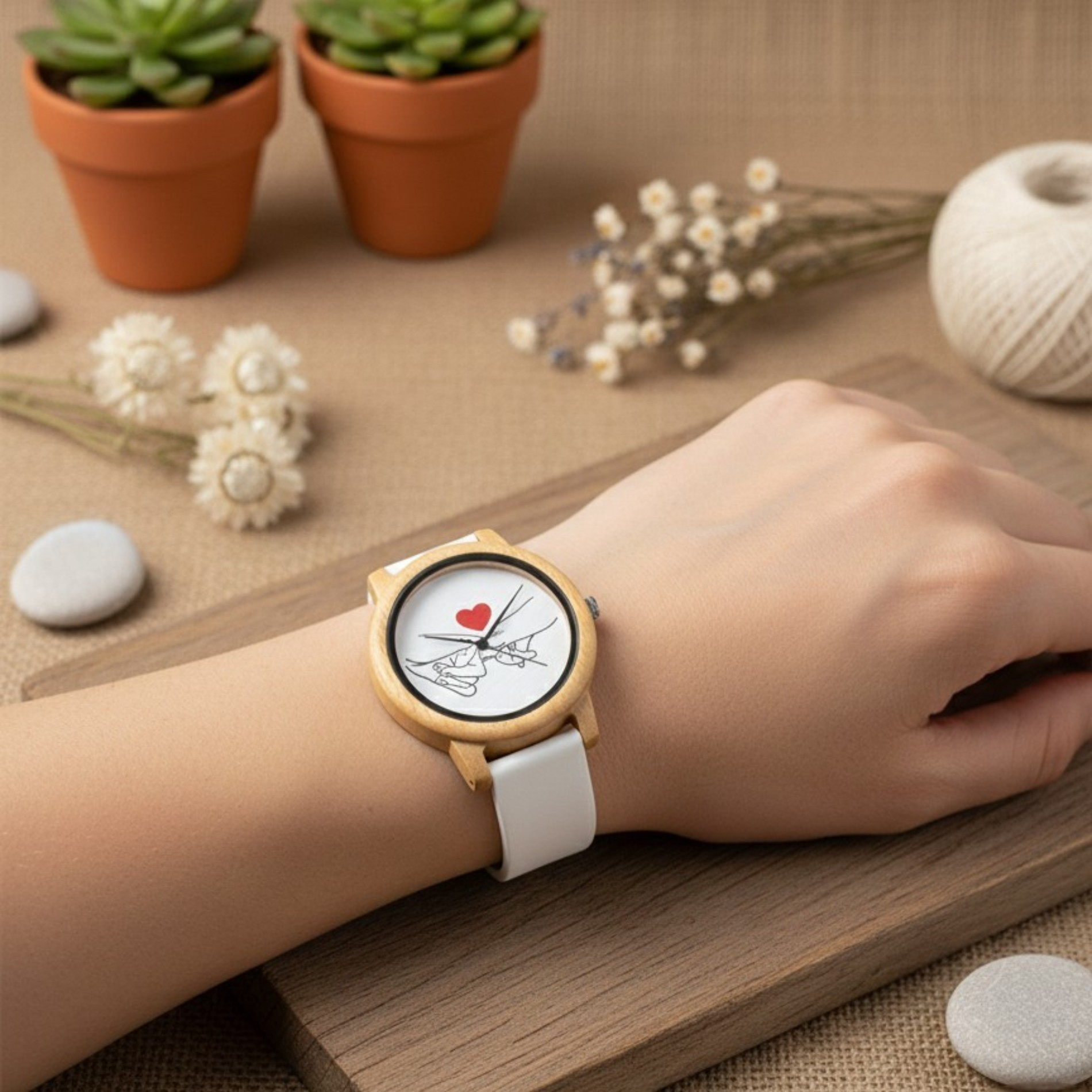 Reloj Bambú Personalizable Parejas Correa Silicona-Caja premium para regalo- - Imagen 9