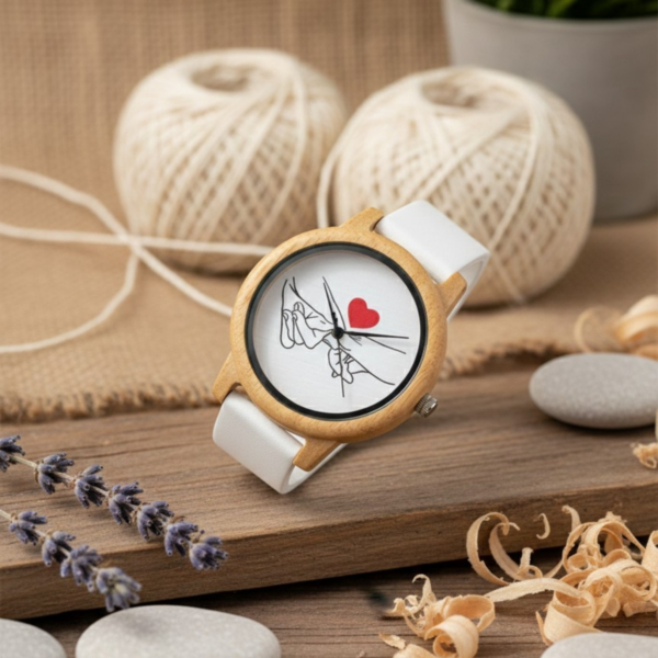 Reloj Bambú Personalizable Parejas Correa Silicona-Caja premium para regalo- - Imagen 2