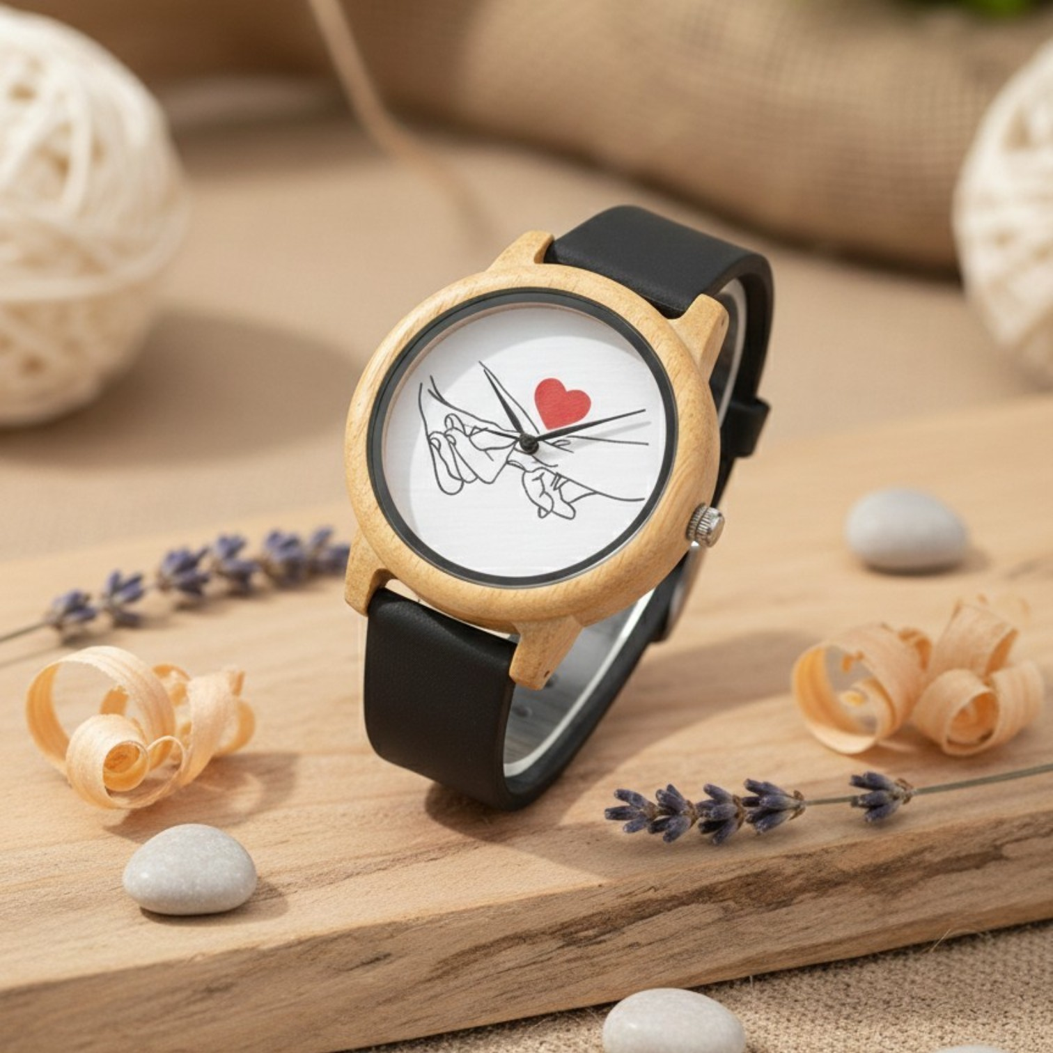 Reloj Bambú Personalizable Parejas Correa Silicona-Caja premium para regalo- - Imagen 4
