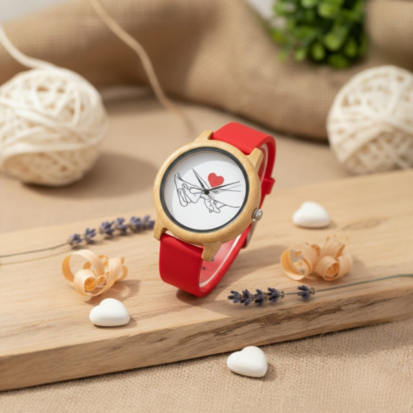 Reloj Bambú Personalizable Parejas Correa Silicona-Caja premium para regalo- - Imagen 3