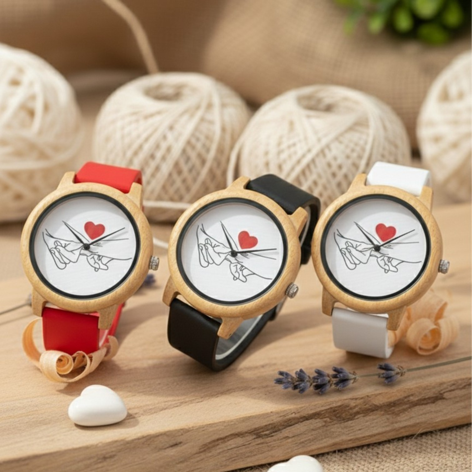 Reloj Bambú Personalizable Parejas Correa Silicona-Caja premium para regalo-