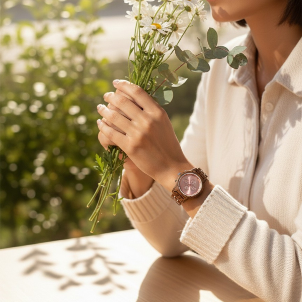 Reloj de Bambú Mujer Minimalista Correa Natural – Caja Premium Regalo – foto 4