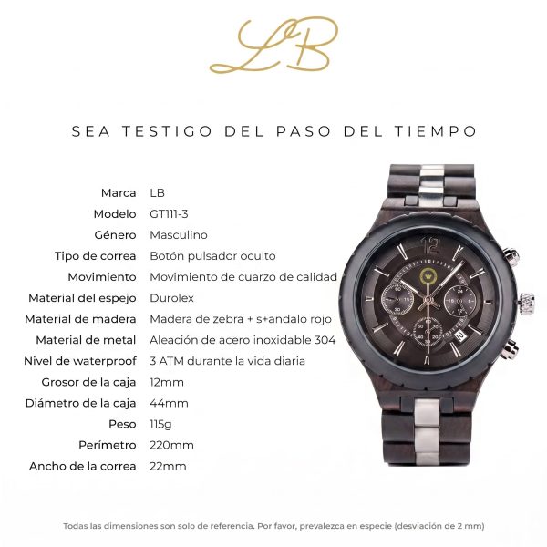 Reloj de Madera Cronógrafo Hombre Grabado Personalizado – Estuche de Madera Regalo - Imagen 7