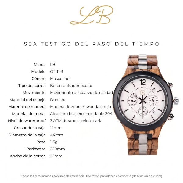 Reloj de Madera Cronógrafo Hombre Elegante – Estuche de Madera Premium Regalo - Imagen 9