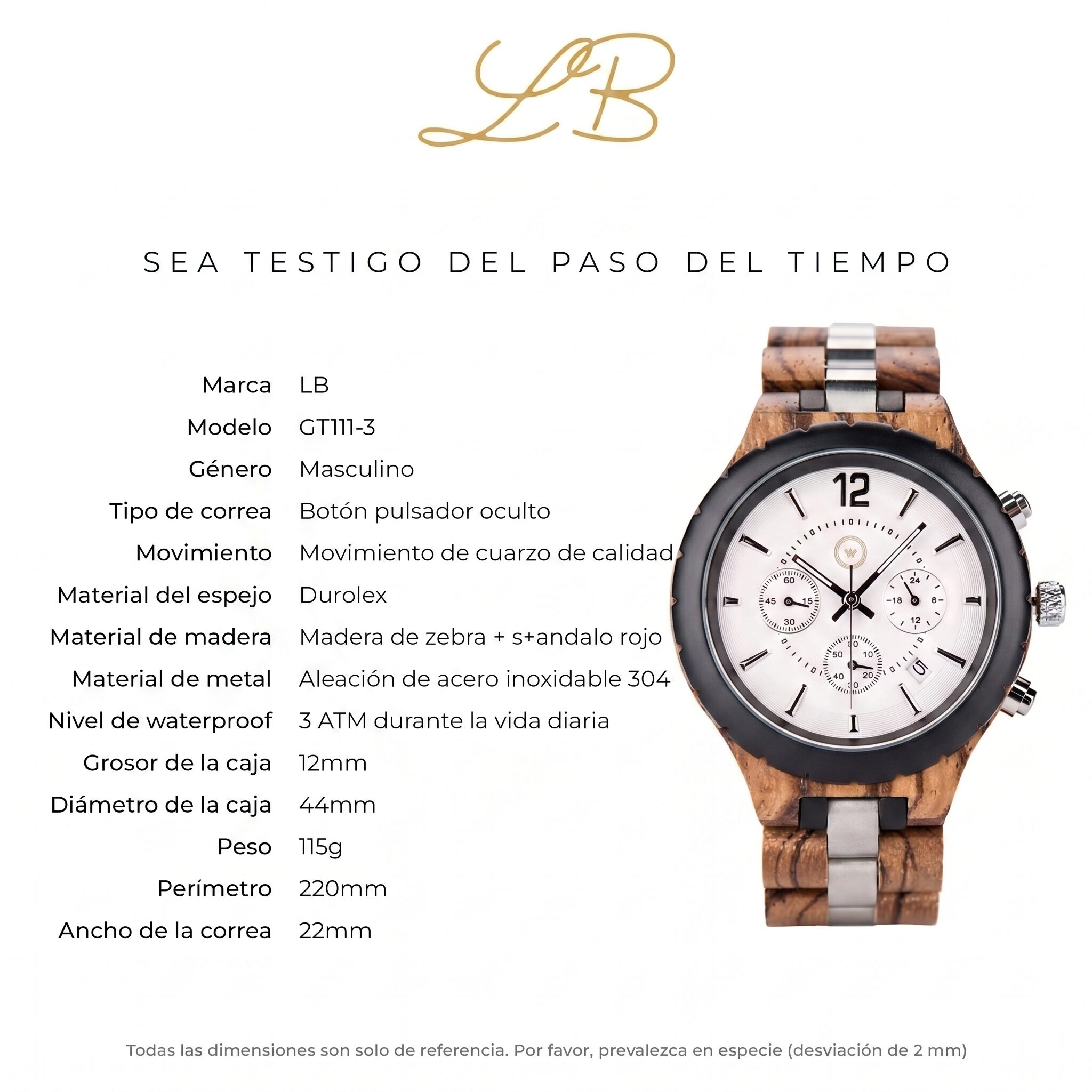 Reloj de Madera para Hombre Estilo Cronógrafo – Reloj de Pulsera Elegante con Estuche de Madera Premium · Regalo Original - Imagen 9