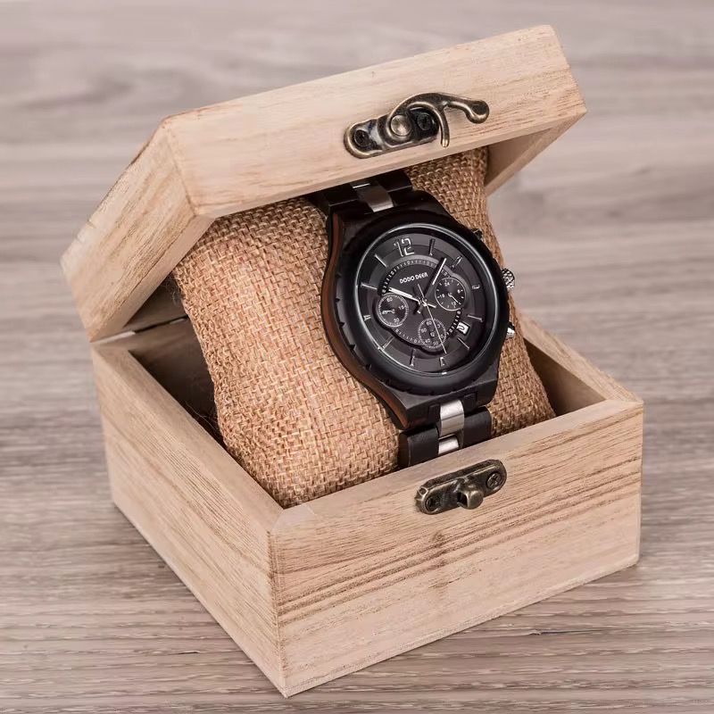 Reloj de Madera Personalizable con Grabado para Hombre Estilo Cronógrafo – Estuche de Madera Premium · Regalo Original - Imagen 5