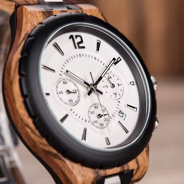 Reloj de Madera Cronógrafo Hombre Elegante – Estuche de Madera Premium Regalo - Imagen 6