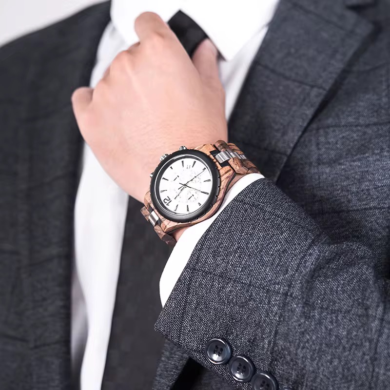 Reloj de Madera para Hombre Estilo Cronógrafo – Reloj de Pulsera Elegante con Estuche de Madera Premium · Regalo Original - Imagen 4