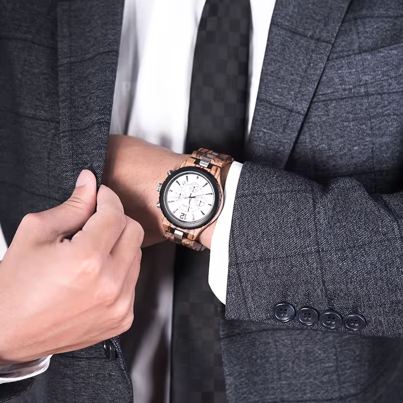 Reloj de Madera para Hombre Estilo Cronógrafo – Reloj de Pulsera Elegante con Estuche de Madera Premium · Regalo Original - Imagen 2