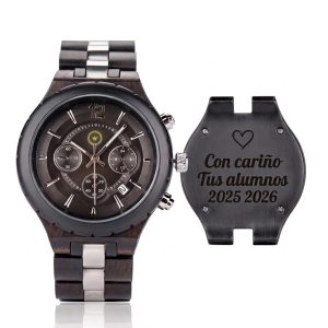 Reloj de Madera Personalizable con Grabado para Hombre Estilo Cronógrafo – Estuche de Madera Premium · Regalo Original