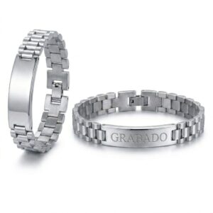 Pulsera Personalizable de Acero con Grabado – Brazalete de Eslabones para Hombre con Placa Grabable · Regalo Original