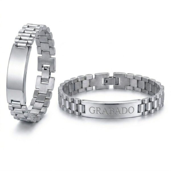 Pulsera Personalizable de Acero con Grabado – Brazalete de Eslabones para Hombre con Placa Grabable · Regalo Original - Imagen 1
