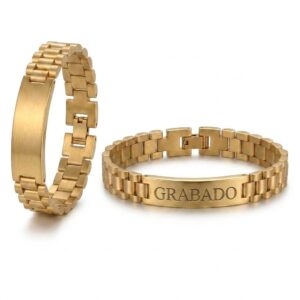 Pulsera Personalizable con Grabado – Placa Lisa para Grabar Nombre, Iniciales o Fecha · Regalo Original