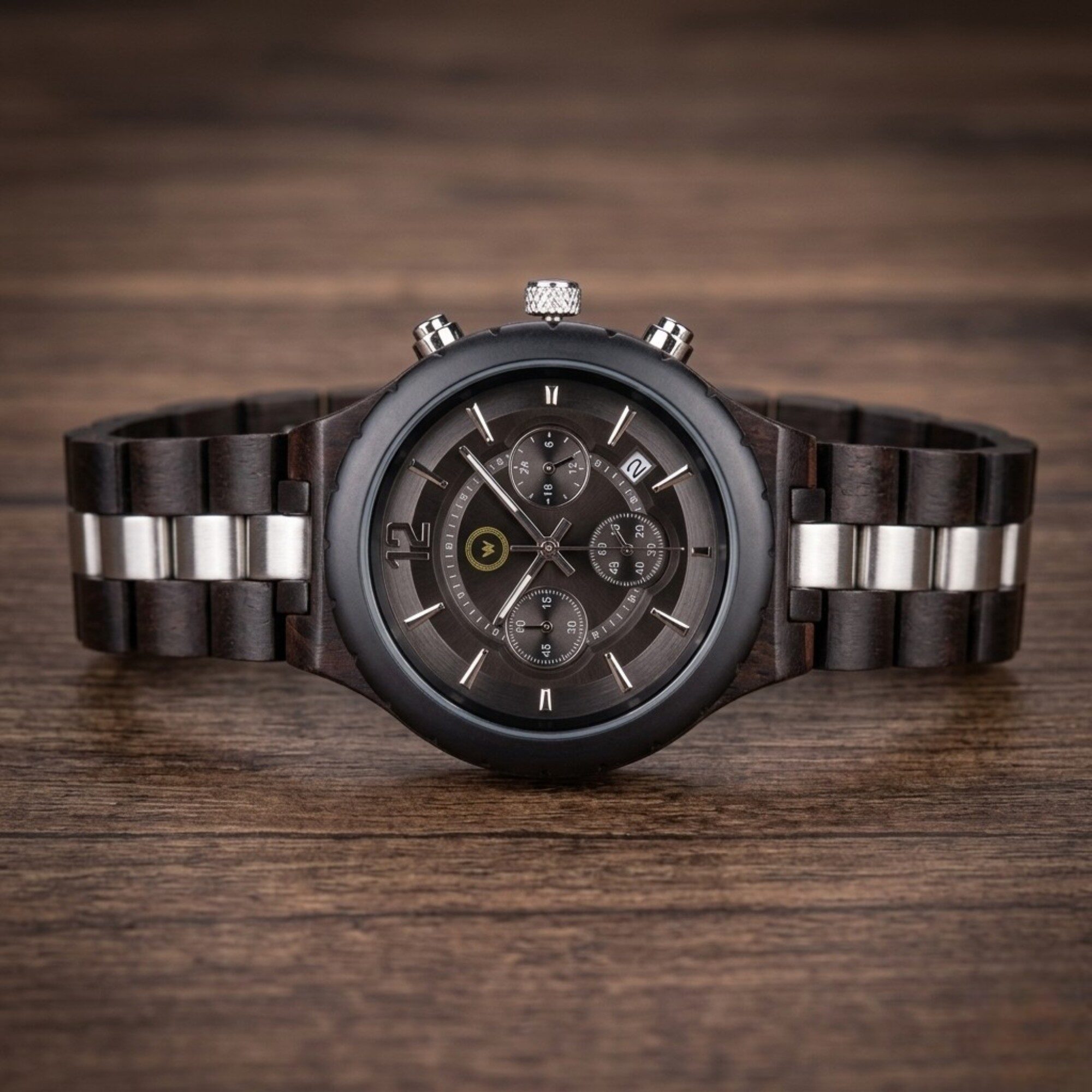 Reloj de Madera Personalizable con Grabado para Hombre Estilo Cronógrafo – Estuche de Madera Premium · Regalo Original - Imagen 3