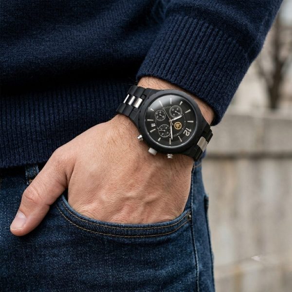 Reloj de Madera Cronógrafo Hombre Grabado Personalizado – Estuche de Madera Regalo - Imagen 2