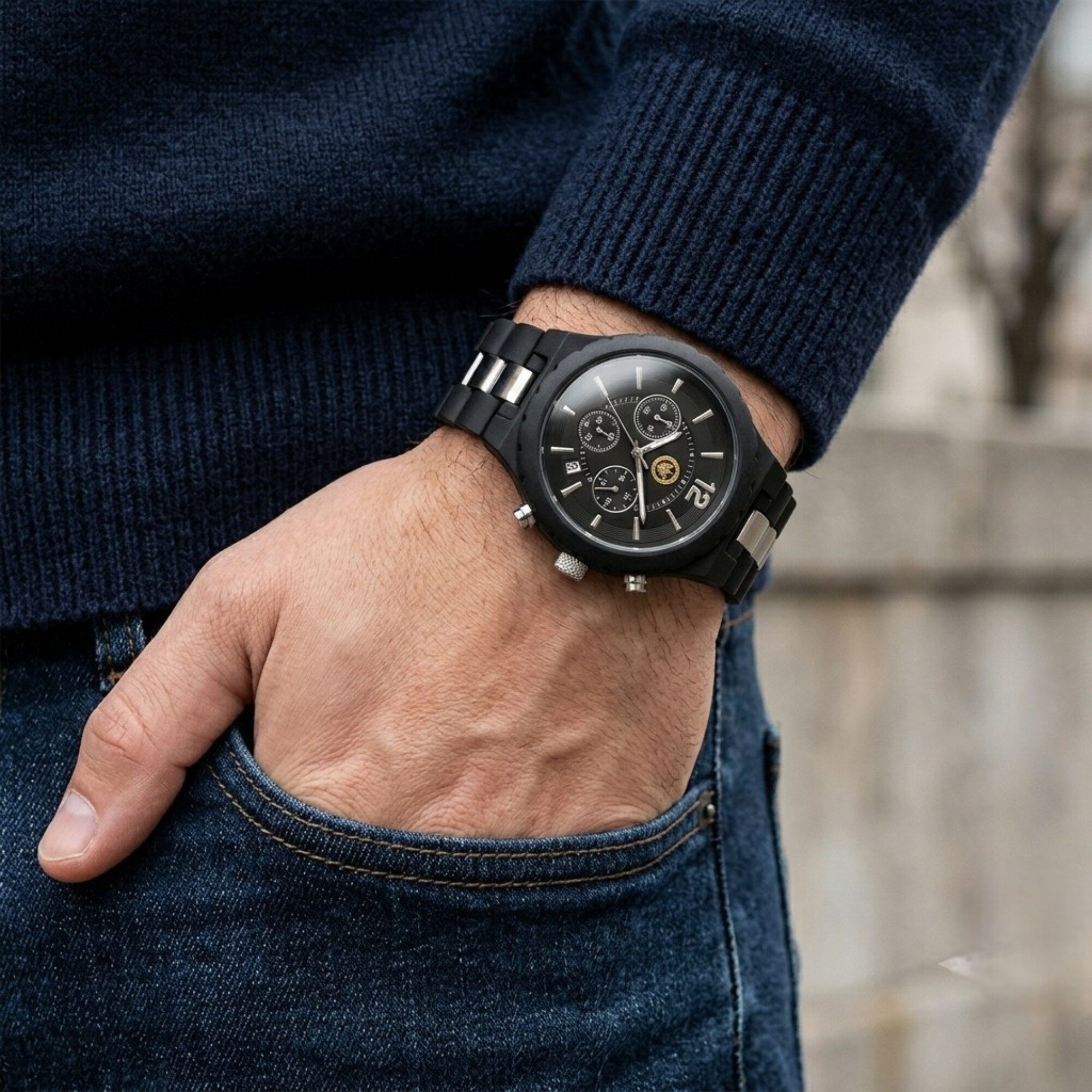 Reloj de Madera Personalizable con Grabado para Hombre Estilo Cronógrafo – Estuche de Madera Premium · Regalo Original - Imagen 2