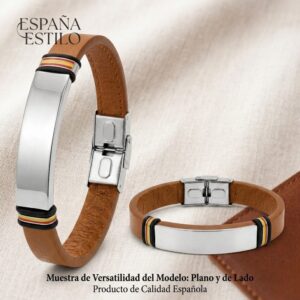 Pulsera Personalizable de Cuero con Placa de Acero Grabable – Brazalete para Hombre · Regalo Original con Grabado