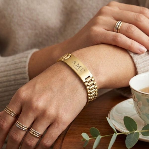 Pulsera Personalizable con Grabado – Placa Lisa para Grabar Nombre, Iniciales o Fecha · Regalo Original - Imagen 2