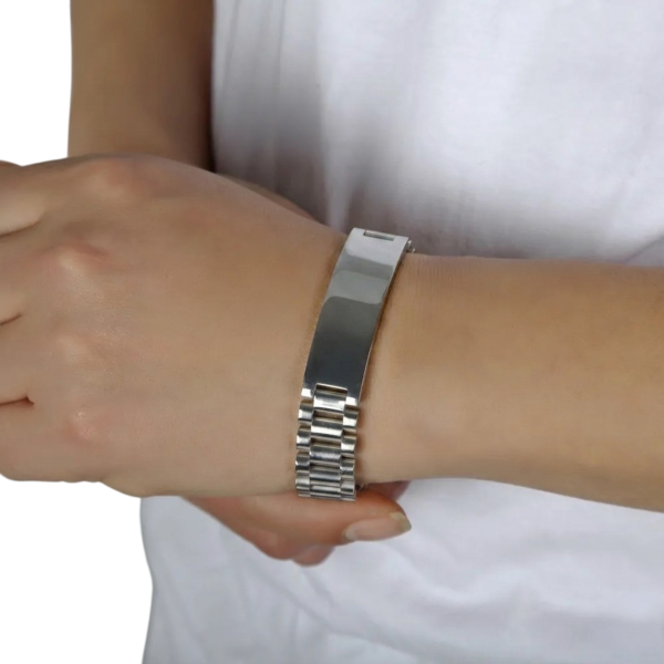 Pulsera Personalizable de Acero con Grabado – Brazalete de Eslabones para Hombre con Placa Grabable · Regalo Original - Imagen 6