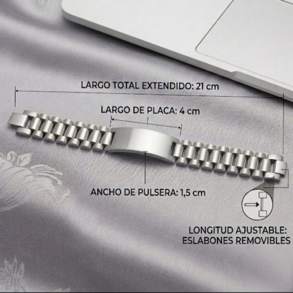 Pulsera Personalizable de Acero con Grabado – Brazalete de Eslabones para Hombre con Placa Grabable · Regalo Original - Imagen 4