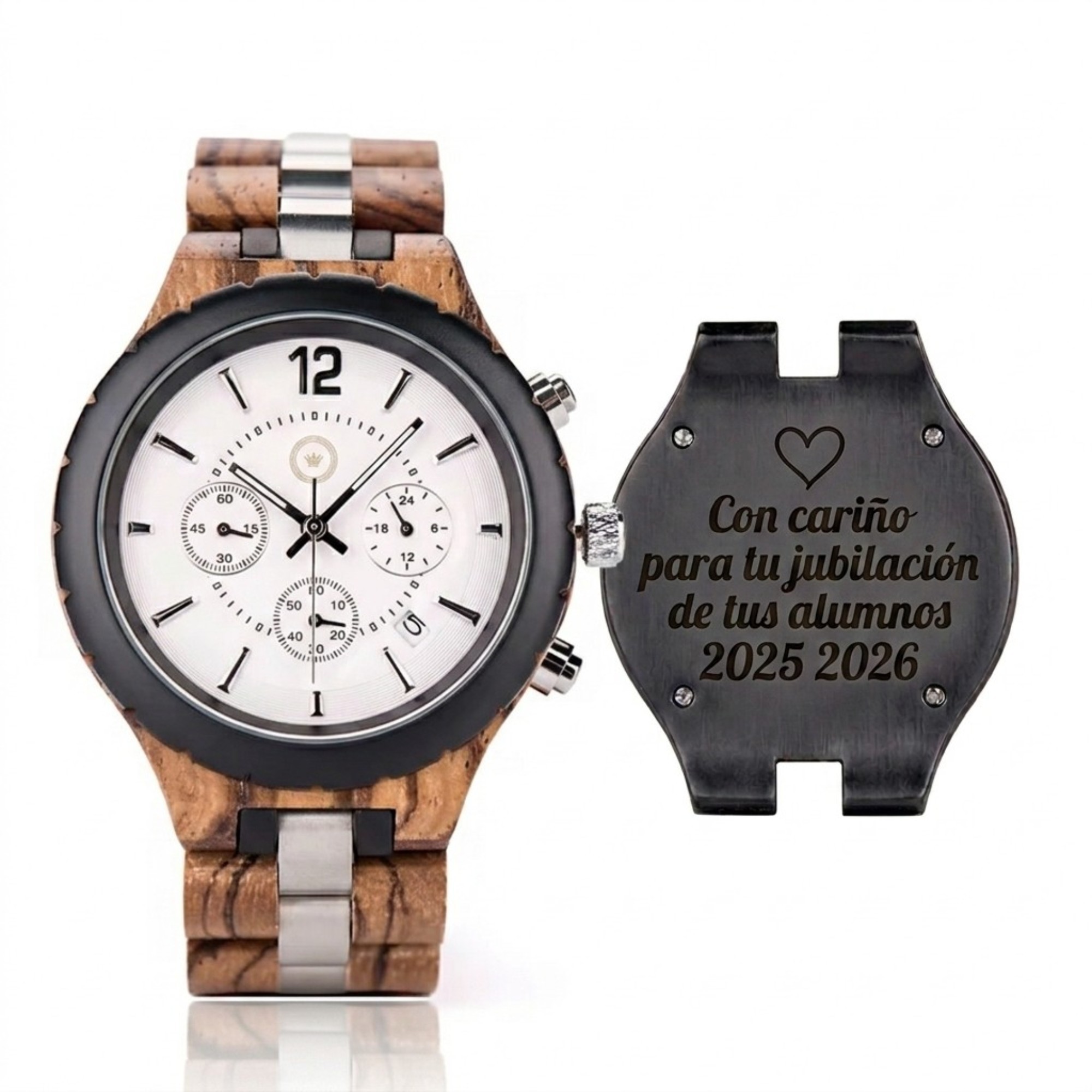 Reloj de Madera para Hombre Estilo Cronógrafo – Reloj de Pulsera Elegante con Estuche de Madera Premium · Regalo Original