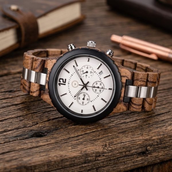 Reloj de Madera Cronógrafo Hombre Elegante – Estuche de Madera Premium Regalo - Imagen 8