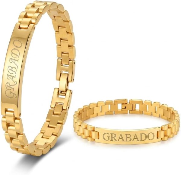 Pulsera Hombre Acero Inoxidable-Pulseras con Placa Grabable Personalizada-Grabado Personalizado Nombre