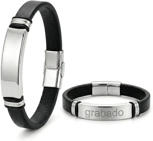 Pulsera Piel Personalizable Hombre-Grabado Personalizado Nombre Fecha-Ajustable Cierre Seguro
