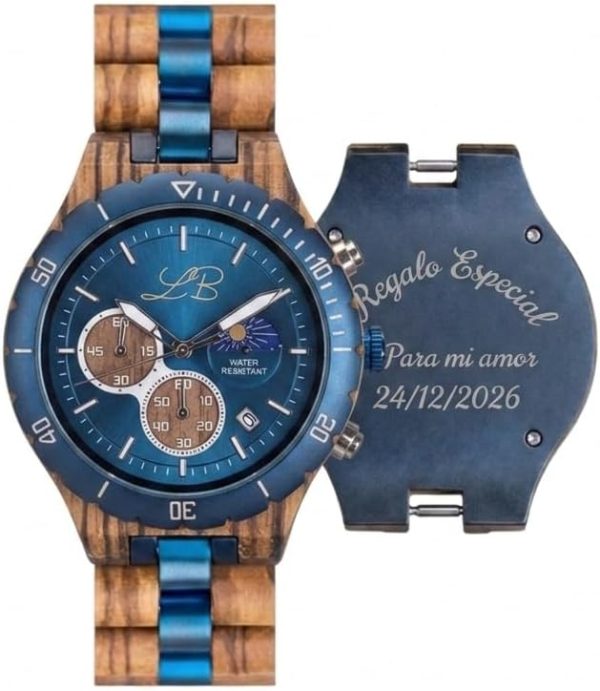 Reloj Madera Personalizado Hombre Correa Ajustable - Grabado Personalizable