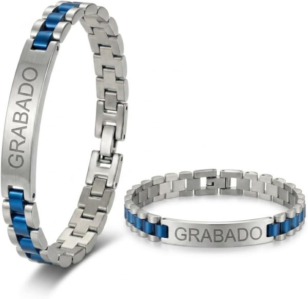 Pulsera Hombre Acero Inoxidable-Pulseras con Placa Grabable Personalizada-Grabado Personalizado Nombre