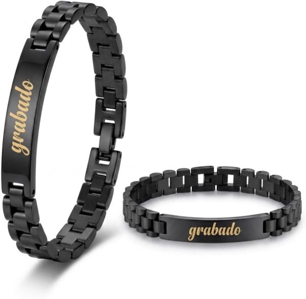 Pulsera Hombre Acero Inoxidable-Pulseras con Placa Grabable Personalizada-Grabado Personalizado Nombre