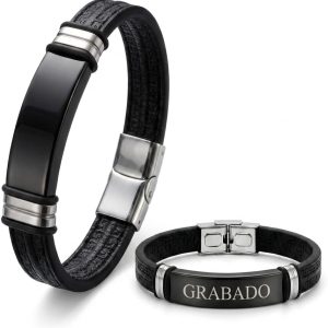 Pulsera Piel Personalizable Hombre-Grabado Personalizado Nombre Fecha-Ajustable Cierre Seguro