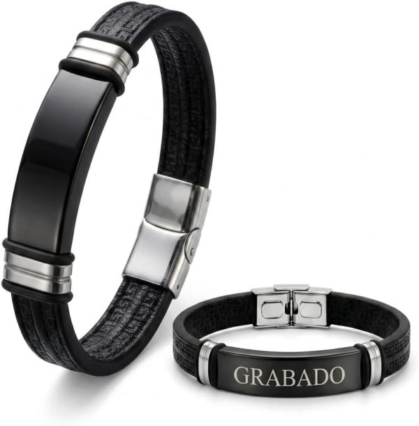 Pulsera Piel Personalizable Hombre-Grabado Personalizado Nombre Fecha-Ajustable Cierre Seguro