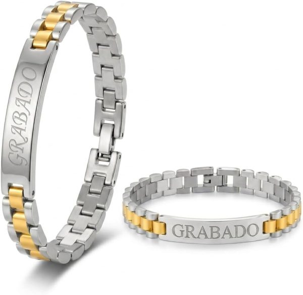 Pulsera Hombre Acero Inoxidable-Pulseras con Placa Grabable Personalizada-Grabado Personalizado Nombre