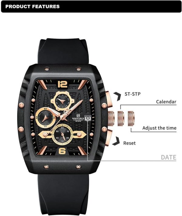 Naviforce Reloj Reloj de Pulsera Moda Hollow Big Dial Luminoso Impermeable Deporte Analógico Cuarzo Negocios