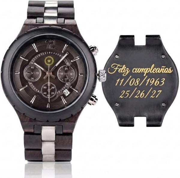 Reloj Madera Personalizado Hombre Correa Ajustable - Grabado Personalizable