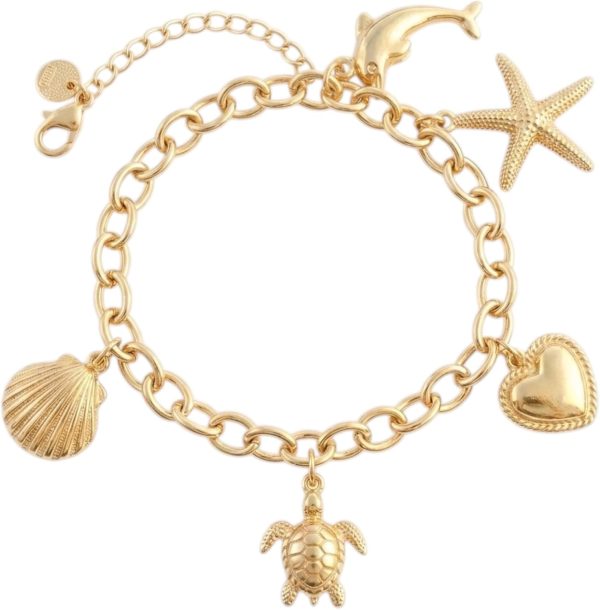 Pulsera Mujer Acero Inoxidable Con Charms Animales Marinos