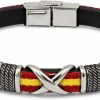 Pulsera Bandera de España Cuero Negro y Acero