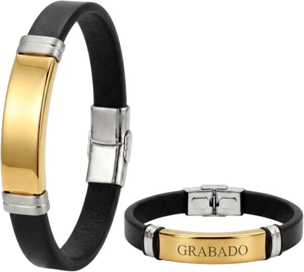 Pulsera Piel Personalizable Hombre-Grabado Personalizado Nombre Fecha-Ajustable Cierre Seguro