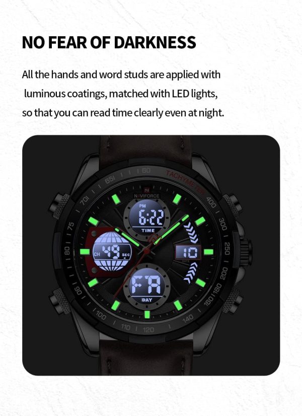 Naviforce Relojes Digitales Militares de para Hombres Reloj de Pulsera de Cuero Multifuncional de Cuarzo