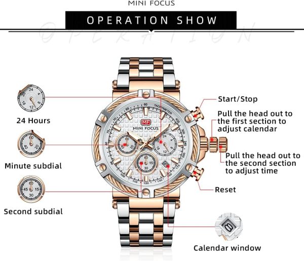 MF Mini Focus Relojes para Hombre de Negocios (cronógrafo/impermeable/luminoso/calendario/24 Horas) Relojes