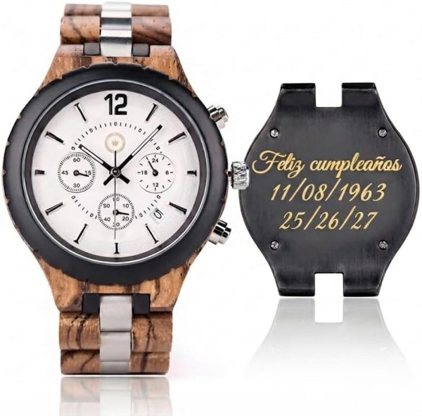 Reloj Madera Personalizado Hombre Correa Ajustable - Grabado Personalizable
