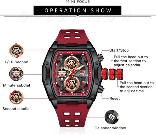 MF MINI FOCUS Relojes de pulsera para hombre únicos e informales (cronógrafo/impermeable/luminoso/calendario)