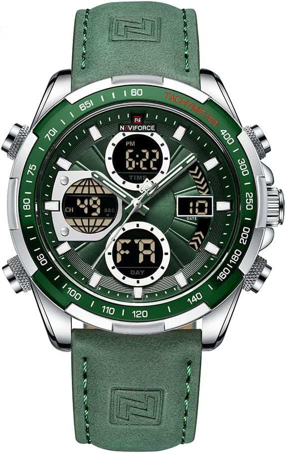 Naviforce Relojes Digitales Militares de para Hombres Reloj de Pulsera de Cuero Multifuncional de Cuarzo