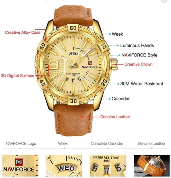 NAVIFORCE Reloj Deportivo de día de Cuarzo Resistente al Agua para Hombre