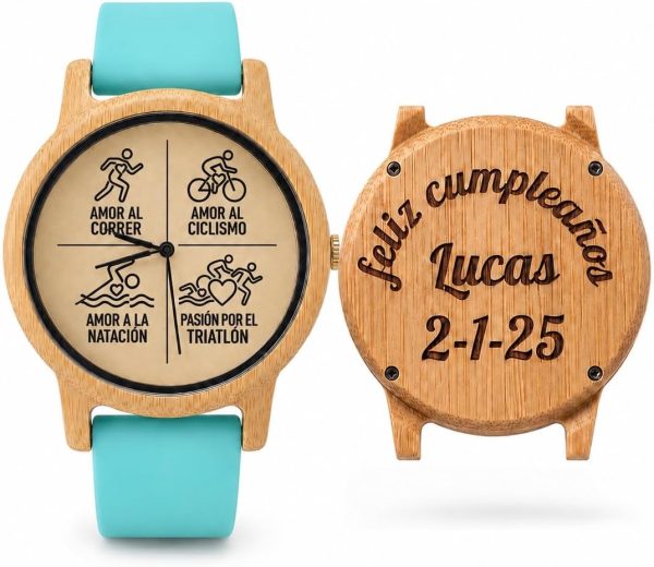 Reloj Deportivo Madera Bambú Personalizado - Grabado Láser
