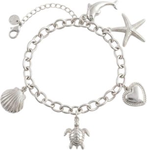 Pulsera Mujer Acero Inoxidable Con Charms Animales Marinos