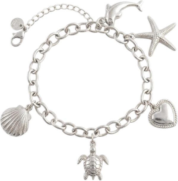 Pulsera Mujer Acero Inoxidable Con Charms Animales Marinos