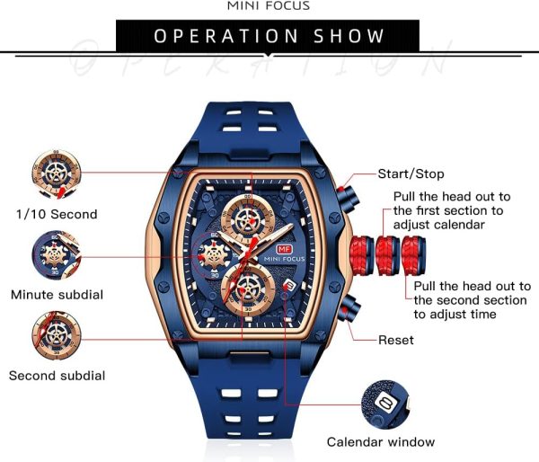 MF Mini Focus Reloj de pulsera a la moda, esfera grande hueca