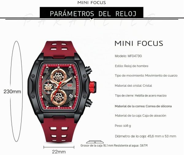 MF MINI FOCUS Relojes de pulsera para hombre únicos e informales (cronógrafo/impermeable/luminoso/calendario)